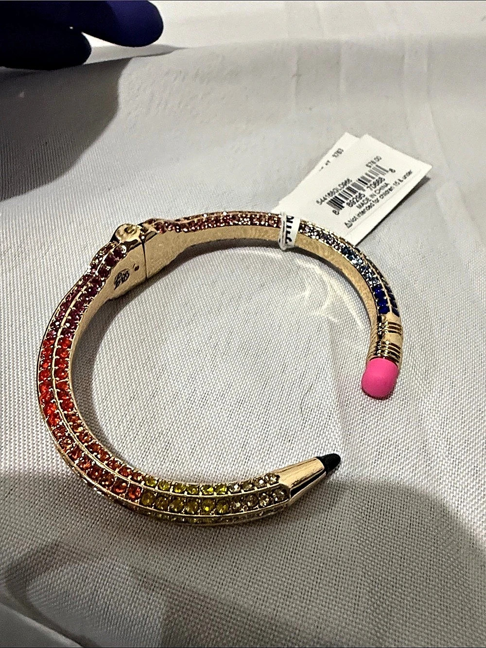 Betsey Johnson Pencil Pavé Hinge Bangle Bracelet Multicolor